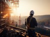 Engineer Technician Watching Team of Workers on High Steel Plat